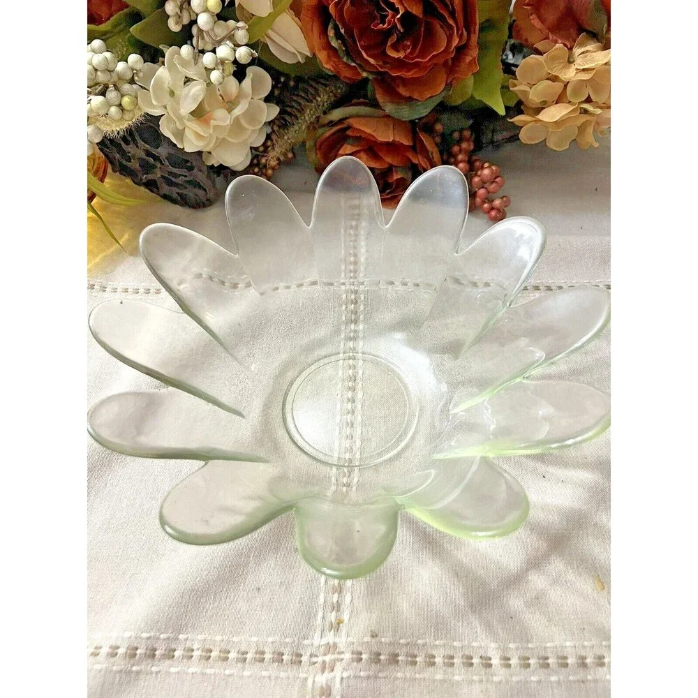 Vintage Clear Glass Lotus Flower Bowl  9 Inches Across